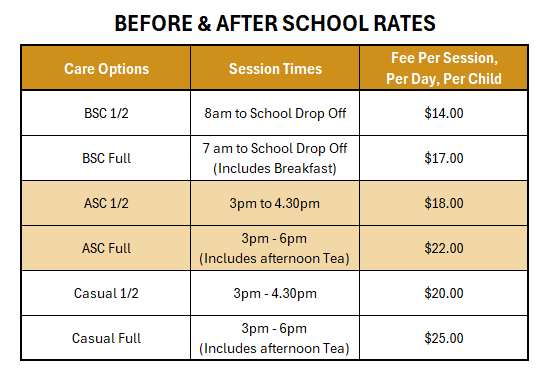 Before & After School Care Rates