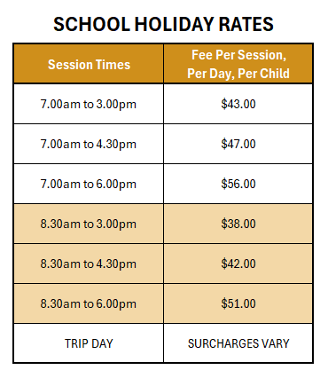 School Holiday Rates